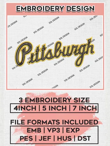 MLB Pittsburgh Wordmark Logo Embroidery Design Files, MLB Pittsburgh Pirates Team Embroidery, MLB Teams, 3 sizes, MLB Machine embroidery designs, Digital Download $6.99