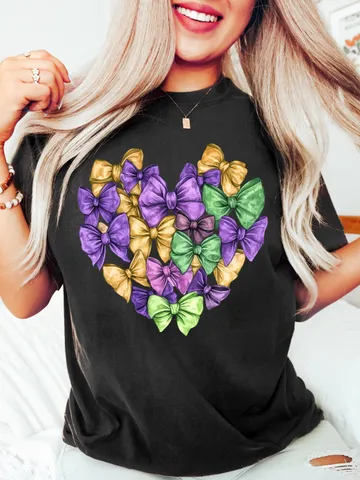 Mardi Gras Heart Brushstroke png, Coquette Bow Mardi Gras Shirt Mardi Beads Louisiana Festival,New Orleans Carnival Heart Brushstroke png $3.62