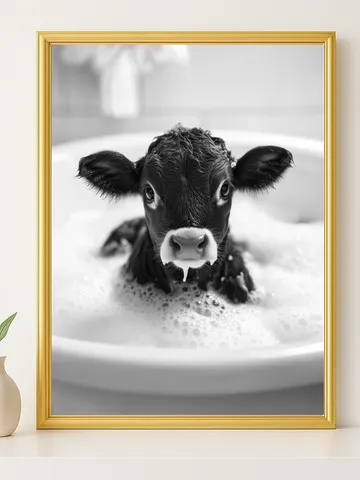 Cute Wet Cow in Bubble Bath Wall Art, Funny Farm Animal Bathroom Print, Rustic Farmhouse Bathroom Decor, Digital Download