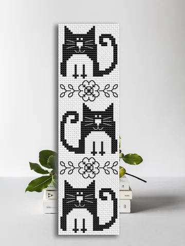 Cross stitch bookmark pattern Funny black Cats $2.20