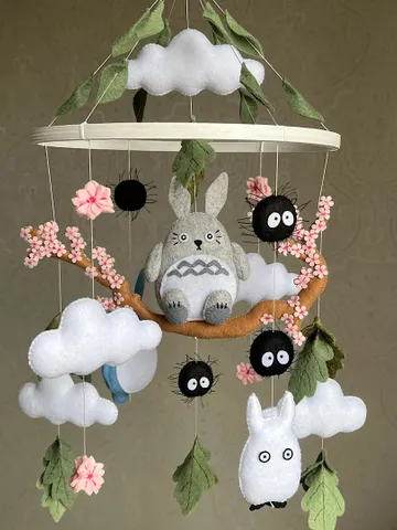 My neighbor Totoro on Sakura, baby mobile for a nursery decor. Anime decor for girl $145.00