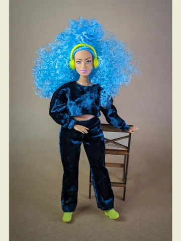 Handmade casual green velvet two-piece set (long-sleeve and pants) for 1/6 scale fashion female dolls $28.00