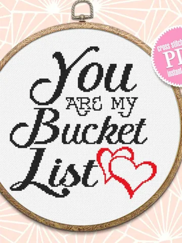 Love quote cross stitch pattern download PDF, Love lettering You are my bucket list cross stitch chart, Valentines day gift Easy stitch #V10 $4.20