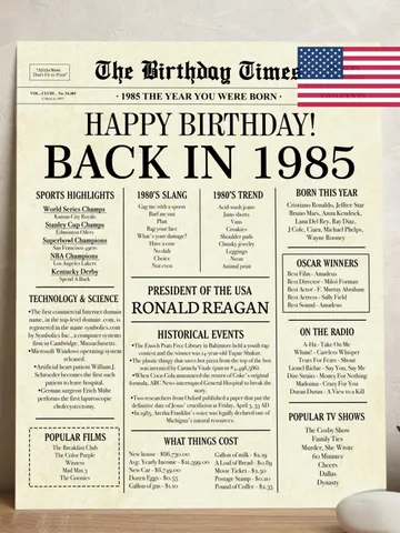 1985 40th birthday newspaper with USA fun facts, 1985 birthday board poster sign, birthday decoration, 40 years ago back in 1985 printable $7.00