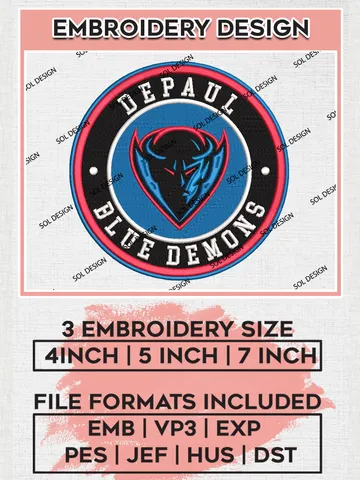 NCAA DePaul Blue Demons Round Logo Embroidery, NCAA DePaul Blue Demons Logo Embroidery files, NCAA Teams, Machine embroidery designs, Digital Download $6.99