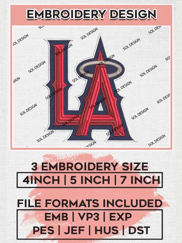 MLB Los Angeles Angels Logo Embroidery Files, MLB Los Angeles Angels Team Embroidery, MLB Teams, 3 sizes, MLB Machine embroidery designs, Digital Download $6.99