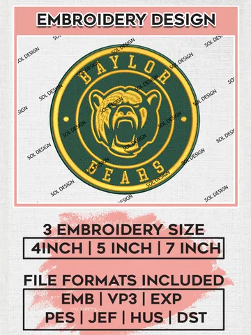 NCAA Baylor Bears Round Logo Embroidery, NCAA Baylor Bears Logo Embroidery files, NCAA Teams, Machine embroidery designs, Digital Download $6.99
