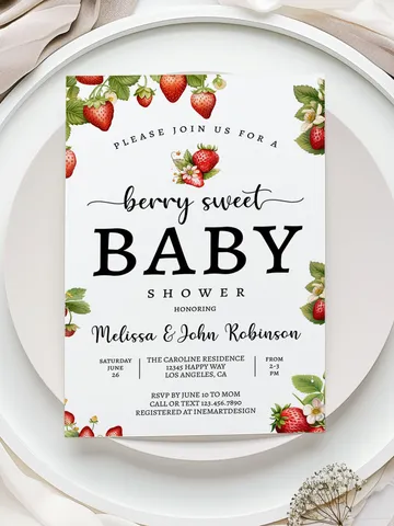 Editable Strawberry Baby Shower Invitation Berry Sweet Baby Shower Invite Berry Sweet Baby Shower Invite Printable BSH001