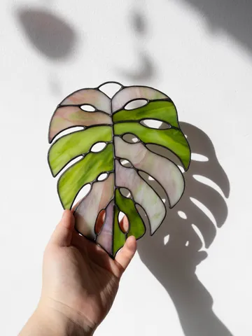 Stained glass monstera, Floral home decor, Plant lover gift $164.00