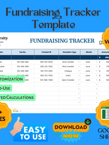 Fundraising Tracker Template - Donation & Pledge Management Spreadsheet for Nonprofits, Charities, and Fundraising Campaigns $8.26