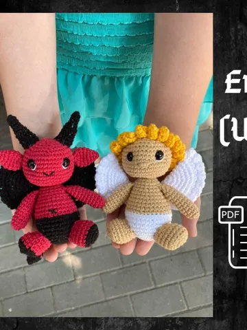 PDF Crochet SET Angel and Devil Pattern, Amigurumi Angel, Crochet Halloween Pattern Amigurumi Devil Crochet animal Halloween Monster pattern $8.70
