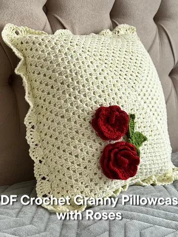 Crochet simple pattern, pillow case with roses, easy handmade, envelope or button opening, Eng, Cute Roses Granny square Cushion Cover $4.82