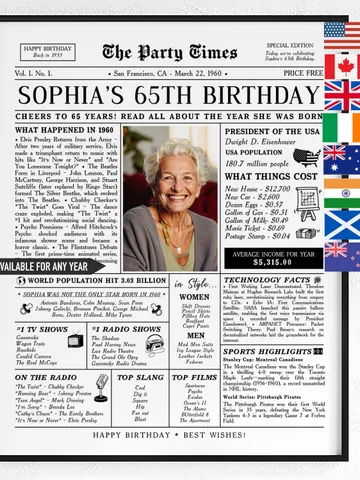 65th Birthday Gift for Men or Women, 1960 Newspaper Poster Sign PRINTABLE, 65th Birthday Newspaper, Back in 1960 Highlights, 1960 Fun Facts $15.99