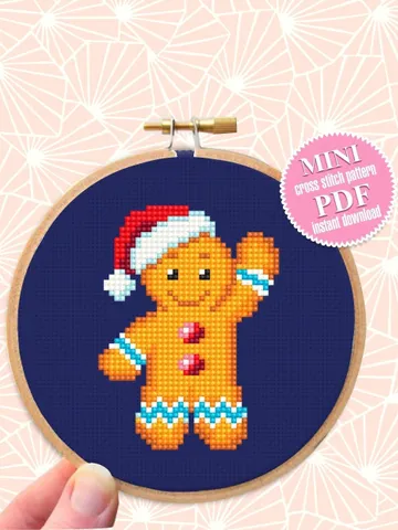 Small Christmas cross stitch pattern download PDF Cute gingerbread man cross stitch Christmas pattern digital Winter holiday embroidery #N9 $2.50
