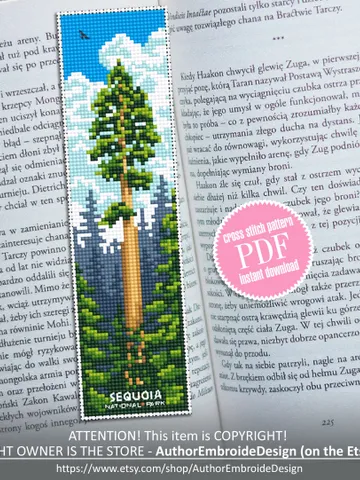 Sequoia National park bookmark cross stitch pattern PDF download Nature cross stitch chart, Digital bookmark pattern, Forest landscape #B175 $4.40