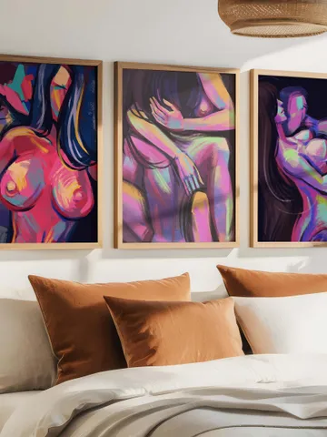 Colorful Abstract Couple Art, Intimacy Art, Modern Wall Decor, Vibrant Love Art, Home Office Decor, Digital Download Poster, Set of 3 Art $4.13