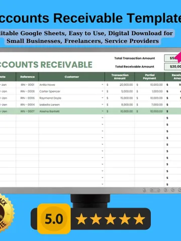 Accounts Receivable Template, Editable Google Sheets, Easy to Use, Digital Download for Small Businesses, Freelancers, Service Providers $5.46