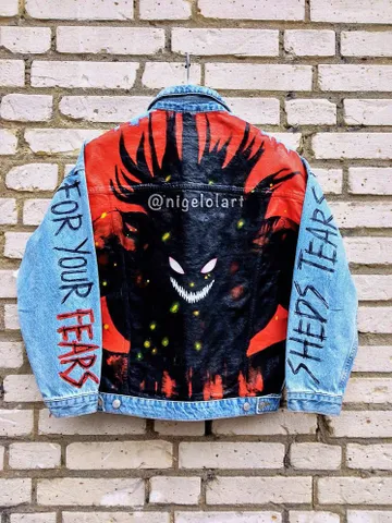 Devilman Crybaby Amon Painted denim jacket Custom jacket Portrait from photo Personalized order Akira denim jacket shirt $270.26