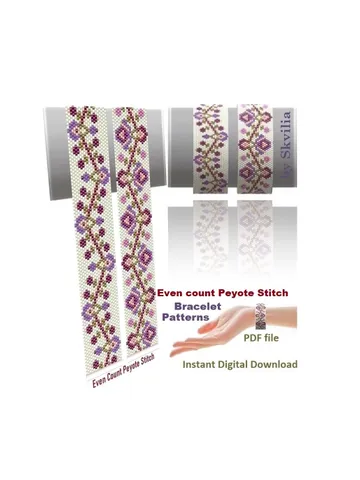 Cuff Bracelet Even Count Peyote Stitch Bead Patterns Bracelet, Beading Technique, Miyuki Delica, Czech beads Preciosa, Instant Download $5.00