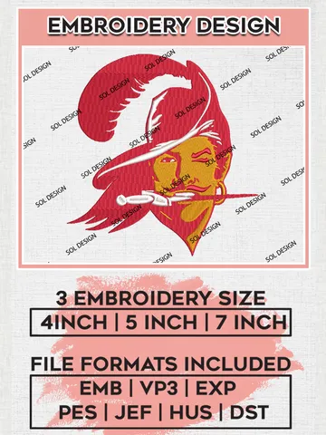 NFL Tampa Bay Buccaneers Embroidery Design Files, NFL Buccaneers, NFL Embroidery Designs, NFL Tampa Bay Buccaneers Machine Embroidery Design, Digital Download $6.99