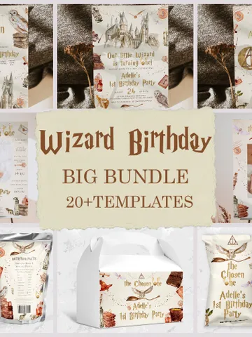 The Chosen One Big Bundle; Wizard Birthday Party Bundle Templates; Magic School Birthday Party Template; Editable Wizard Template; Wms12 $46.00