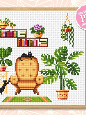 Plant cross stitch pattern download PDF Monstera cross stitch, Potted plants pattern digital PDF, Floral cross stitch, Home sweet home #P25 $4.50