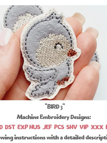 ITH Gray Bird Bullfinch Feltie Embroidery Design Applique, Winter Decor Mini Bird Pattern, 4x4 Hoop DIY Craft $3.00