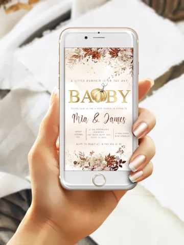 Little Pumpkin is on the way; Editable Autumn Pumpkin Baby Shower Invitation Template Canva; Fall 2022 Autumn Smartphone Digital Invitation $10.45