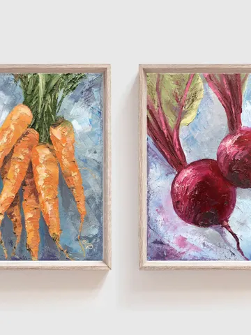Kitchen Still life Painting Vegetables Paintings Original Oil Beets Paintings Carrots Painting $68.58