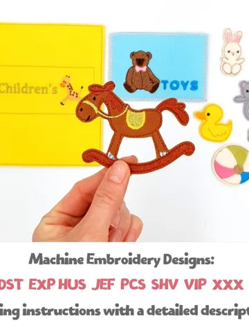 ITH Felt Doll Toys Embroidery Design Set, Miniature Rocking Horse Ball Pram Pattern, 4x4 5x7 Hoop Digital File $12.00