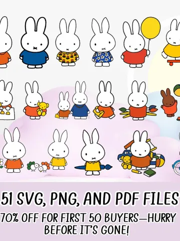 Miffy SVG PNG PDF for Cricut Cameo Silhouette vinyl Stickers Instant Download Miffy Friends Sublimation Cup Kawaii Bunny svg, Miffy Stickers $2.99
