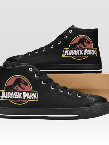 Dinosaur Park World Shoes, High-Top Sneakers, Handmade Footwear $59.97
