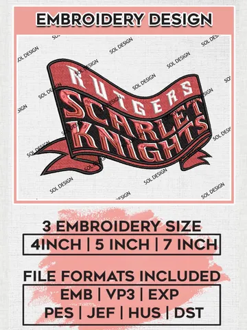 Rutgers Scarlet Knights Team Flag Logo Machine Embroidery Design, NCAA Rutgers Scarlet Knights Team Design Design files, NCAA Team Embroidery Designs, NCAA Machine Embroidery Designs, Digital Download $6.99