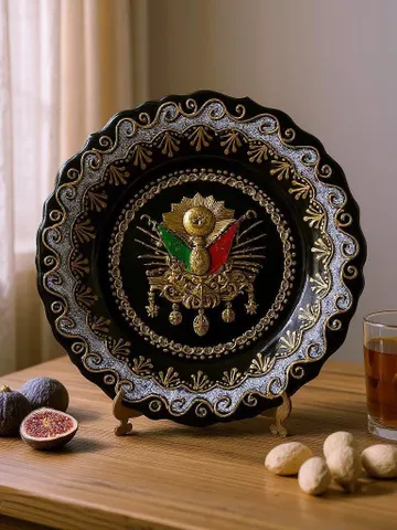 Hand-Painted Ottoman Tughra Decorative Plate 30 cm Ceramic Wall Art, Turkish Home Decor, Islamic Calligraphy, Ottoman Style Gift, Home Decor $109.99
