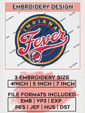 WNBA Indiana Fever Logo Embroidery Files, WNBA Indiana Team Embroidery Designs, Basketball Teams, 3 sizes, Machine embroidery designs, Digital Download $6.99