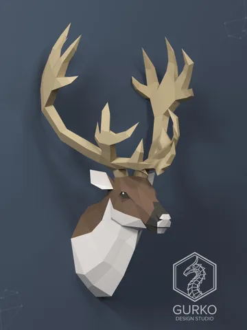 Reindeer Head Papercraft, Digital Template, PDF Download, Gurko, 3D Low Poly, Pepakura, DIY Origami Sculpture, Paper Decor, DIY Gift $21.00