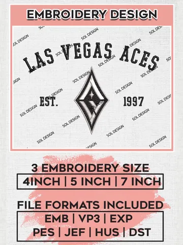 WNBA Las Vegas Aces Est 1997 Embroidery Files, WNBA Las Vegas Team Embroidery Designs, Basketball Teams, 3 sizes, Machine embroidery designs, Digital Download $6.99