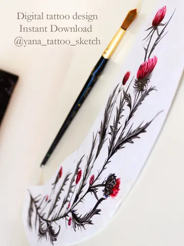 Thistle Tattoo Design Flower Thistle Tattoo Drawing Sketch Idea, Instant download PDF, JPG