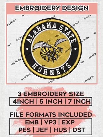 NCAA Alabama State Hornets Round Logo Embroidery, NCAA Alabama State Hornets Logo Embroidery files, NCAA Teams, Machine embroidery designs, Digital Download $6.99