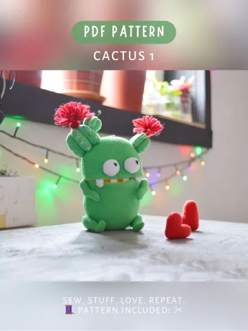 Fleece Plush Cactus PDF Pattern β Softie with Heart & Flowers $9.00