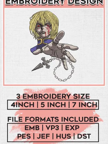 Kurapika Embroidery Designs, Kurapika Anime Character Embroidery Files, Hunter x Hunter Machine Embroidery Pattern EMB_ANIME_217 $6.99