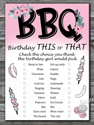 BBQ Birthday This or that game,Adult Birthday party game-fun games for her-Instant download $1.75