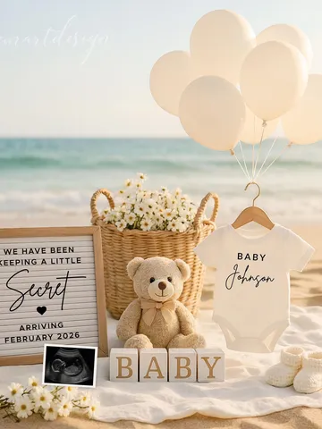 Summer Pregnancy Announcement Digital Baby Reveal for Social Media Editable Canva Template $7.00