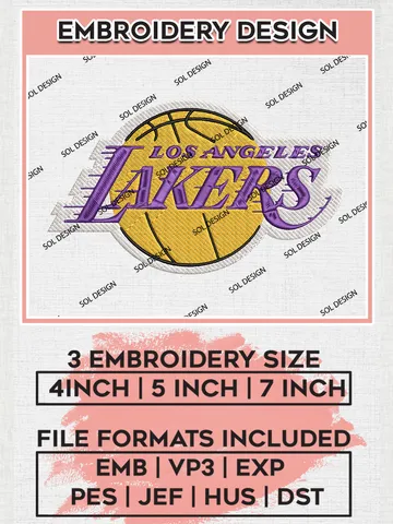 NBA Los Angeles Lakers Logo Embroidery Design, NBA Los Angeles Lakers Machine Embroidery Files, NBA Machine Embroidery Design, Machine Embroidery Design, Digital Download $6.99