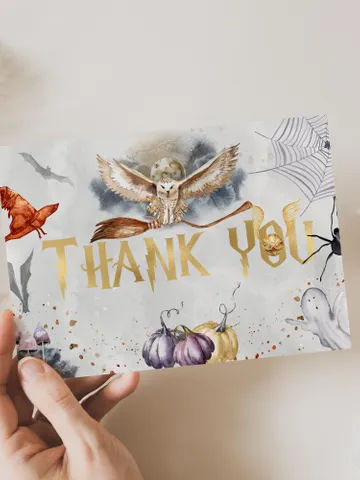 Editable Thank you card Wizard Birthday Party; Magic School Birthday; Printable thank you card ; thank you Magical Party Decoration; a1 $8.13