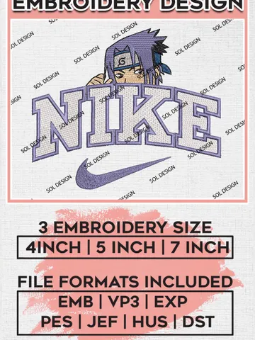 Uchiha Sasuke Nike Embroidery Designs, Sasuke Anime Character Embroidery Files, Naruto Machine Embroidery Pattern, Digital Download EMB_ANIME_177 $6.99