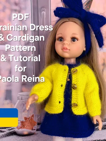 Ukrainian Dress and Cardigan PDF knitting pattern & tutorial for 13'' doll, Paola Reina Ruby Red Les Cheries, Boneka, english tutorial $3.93