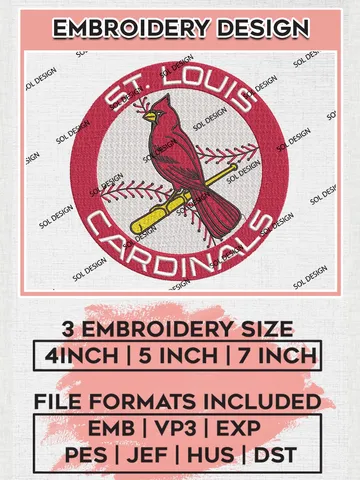MLB St. Louis Cardinals Round Logo Embroidery Files, MLB St. Louis Cardinals Team Embroidery, MLB Teams, 3 sizes, MLB Machine embroidery designs, Digital Download $6.99
