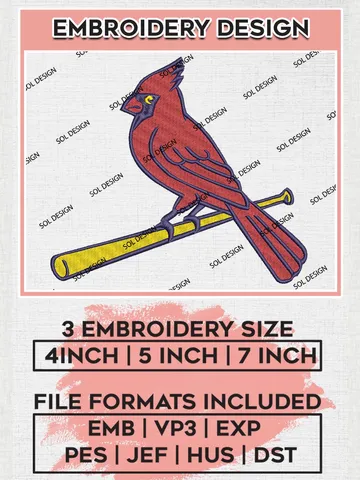 St. Louis Cardinals MLB Logo Embroidery Design Files, MLB St. Louis Cardinals Team Embroidery, MLB Teams, 3 sizes, MLB Machine embroidery designs, Digital Download $6.99