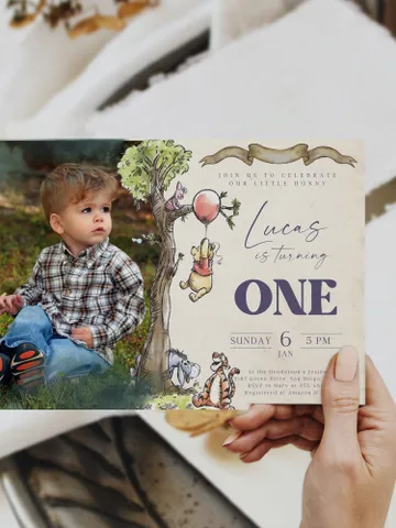 Winnie the Pooh Inspired First Birthday; Classic Winnie Pooh Invitations; Baby Boy Winnie Pooh Turning One; Winnie Pooh Birthday Party Theme $12.78